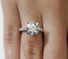 3.05 Ct Pave 4 Prong Round Cut Diamond Engagement Ring SI2 F White Gold Treated