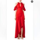 RTR ML Monique Lhuillier Red Ruffle High Low Gown Sz 12 Wedding open front NYE