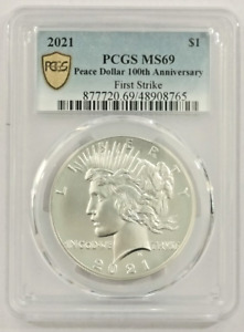 2021 (P) PEACE DOLLAR $1 SILVER PCGS MS69 FIRST STRIKE Gold Shield