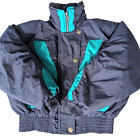 Fall Line Goose Down Large Women's Color-Block Turquoise Ski Jacket Coat Puffer