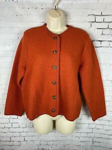 Tally Ho Wool Sweater Small Women's Orange Cardigan Vintage *read (C20)