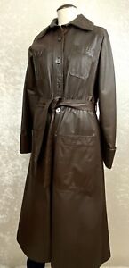 Womens 70's VTG CR Mates Domino Sz  7/8 Genuine Leather Trench Coat Brown Belted