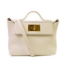 HERMES GHW Mini 24/24 Handbag Shoulder Bag Evercolor Leather White
