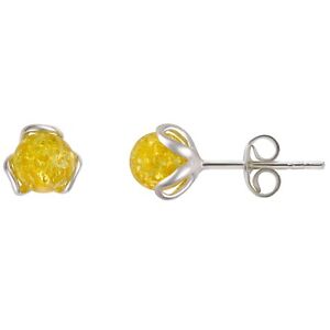 925 Solid Pure Sterling Silver Lemon Baltic Amber Designer Flower Stud Earrings