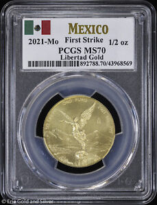 2021-Mo Mexico 1/2 oz Gold Libertad PCGS MS 70 First Strike Uncirculated UNC BU