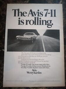 Avis Rental Car 7-11 is Rolling 1970 Vintage Print Ad