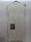 Handmade Womens Sz L Ivory Dress Long Straight Round Neck Zipper Pocket 3573