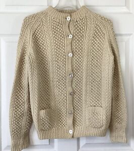 Vintage Monaghans Women’s Irish Fisherman Wool Cardigan Sweater Cable Knit~Med
