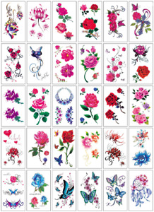 Women Temporary Body Arm Tattoos 30Pcs Butterfly Flowers Floral Fake Stickers #E