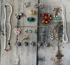 Vintage to Costume Jewelry, Lot of 25 Pieces, Crystal, Enamel, Rhinestone, Glass