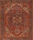 Pre-1900 Vegetable Dye Heriz Serapi Antique Rug 9x11 Wool Hand-knotted Carpet