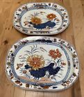 Pair Of Antique Huge English Soft Paste Pottery Porcelain Platters Lily Imari