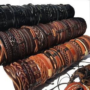 50/100 Wholesale Lot Braided Leather Cuban Chain Mens Women Bracelet Bangle Rand