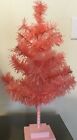 Mini Christmas Tree Pink Tinsel  20” X 12” Bottle Brush Look Tabletop 4” Base