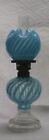 ITEM # 314 Antique Hobbs Opalescent Blue Swirl Glass Miniature Oil Lamp