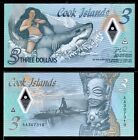 COOK ISLANDS 3 Dollars Banknote UNC Polymer Currency 2021