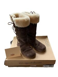 Ugg Upside Tall 5163 Espresso Suede Lace Up Size 9 Winter Snow Boots New W/ Box