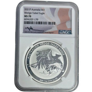 2021-P Perth Mint Australian Wedge Tailed Eagle S$1 NGC MS70 Mercanti Signed