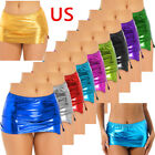US Women Shiny Split Cut Micro Mini Skirt Rave Dance Club Ultra Short Partywear