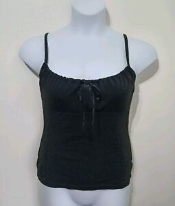 Vintage 90s Black Glitter Milkmaid Cami Top 14 16 Warehouse Y2K Empire Bow