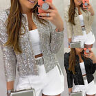 Women Sequin Glitter Cropped Coat Blazer Ladies Evening Clubwear Jacket Cardigan