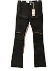 New! Bleeker Bleeker Distressed Pocketed Stacked  Jeans with Rips D611 -Black