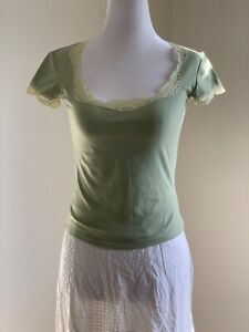 Vintage Y2K Only Hearts Stretch Lace Babydoll Tee Top Small Green Fairy Cute