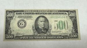 1934 A $500 HUNDRED DOLLAR Bill Federal Reserve Chicago Ungraded Nice