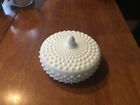 Vintage Fenton Glass Milk Glass Hobnail covered dish lid and dish