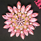 Hot Shiny Pink Crystal Rhinestone Big Sunflower Fashion Lady Women Brooch Pin