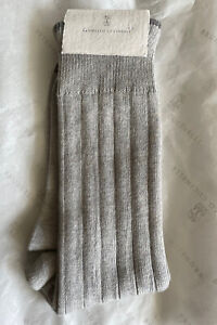 Brunello Cucinelli Mens Grey Ribbed Cotton Socks New w/Tags Made in Italy