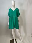 Entro Emerald Green Short Sleeve V-Neck Mini Babydoll Dress