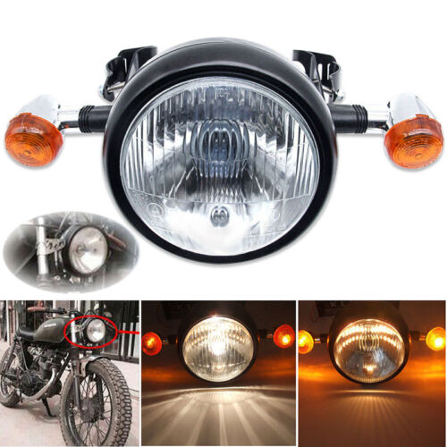 Motorcycle Retro Front Headlight Turn Signal Light+Mount For Cafe Racer Bobber