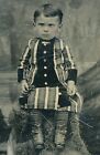 New ListingAntique Tintype Photo - Grumpy Little Boy Wearing Loud Striped Homemade Outfit