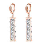 18k Rose Gold Layered Crystal Huggie Drop Leverback Earrings Made With Swarovski