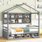 New ListingTwin House Bed with Roof Frame, Bedside-shelves, Under Bed Storage Unit,White