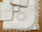 Vintage Tatted Edge HANDCRAFTED SMALL CARD TABLE TABLECLOTH 36” & 3 NAPKINS 