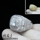 MEN 925 STERLING SILVER ICY BLING CZ GOLD PLATED/SILVER 3D SQUARE RING*ASR173