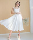 White Sleeveless A-line Midi Dress with Wide Straps and Sweetheart Neckline