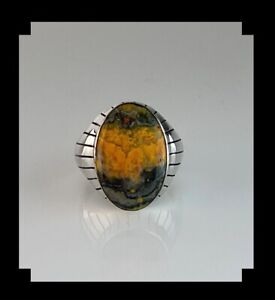 Navajo Style Sterling and Bumblebee Jasper Ring Size 12 1/4