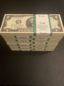100 ($2) TWO DOLLAR BILLS UNCIRCULATED SEQUENCIAL - 2017A CONSECUTIVE ORDER