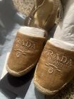 Prada Women’s Brown Leather Espadrille Wedge Heels Size EU 39 US 8.5