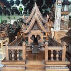 Set of Large Thai Spirit House + Stand Teak Wood Wooden Buddha Amulet Worship He