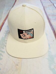 RARE Herman Homme Headwear Ivory Snapback Crying Girl Spell-Out Logo Hat Cap