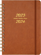 2023 2024 Daily Planner Calendar Organizer Monthly Diary Hardcover Leather Brown