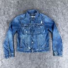 Abercrombie Fitch Jacket Mens Large Blue Jean Trucker Distressed Y2k Button Up