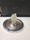 Antique 1930's Art Deco Lady Nicotine Frosted Glass & Metal Ashtray Smoke