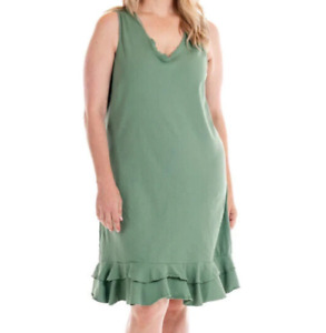 FRESH PRODUCE 3X Lagoon GREEN SUNRISE Cotton Flounce V Neck Dress $68 NWT 3X