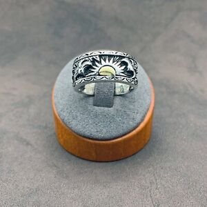 925 Sterling Silver Rising Sun with Eagles Men's Ring. Solid Wide Band.