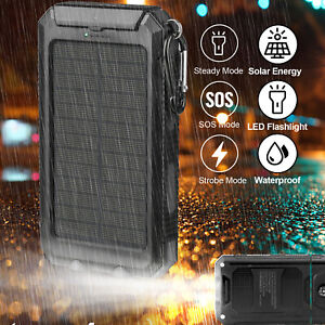 20000MAH Portable Solar Power Bank LCD LED 2 USB Battery Charger For Cell Phone